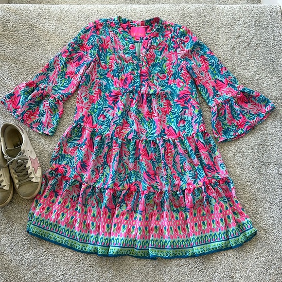 Lilly Pulitzer Gabriel Dress Surf Blue Flim Flam Engineered Print - Picture 2 of 11